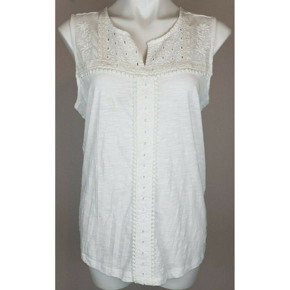 Max Studio White Cotton Tunic Tank M Eyelet Embroidery NWT - Picture 1 of 3